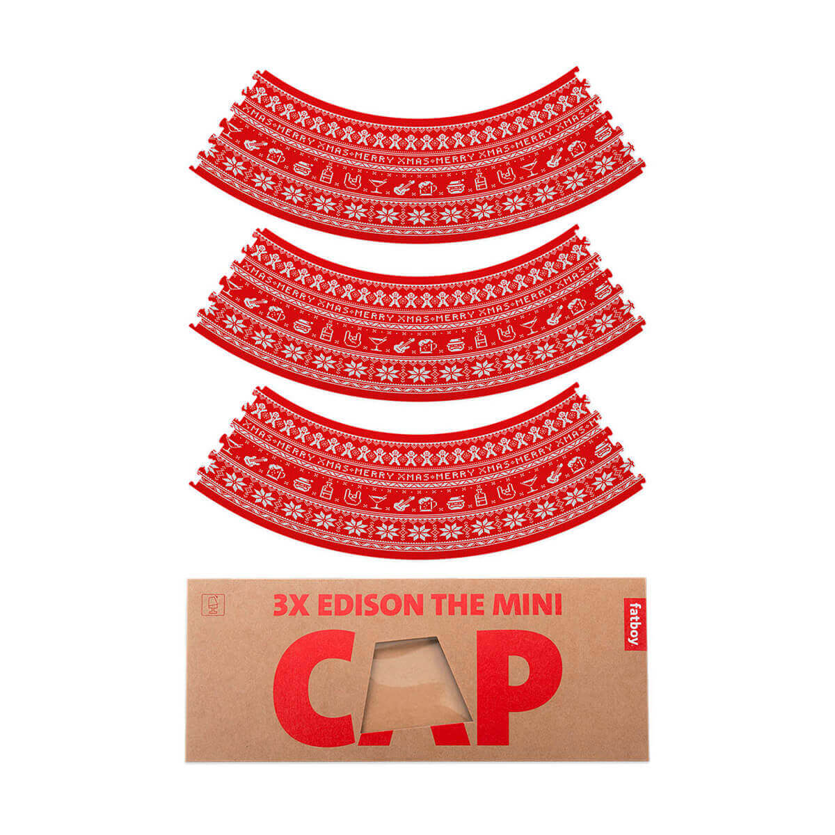 Fatboy X-mas Mini Cappie Xmas Sweater, 3er-Set, für Edison the Mini, rot, Verpackung