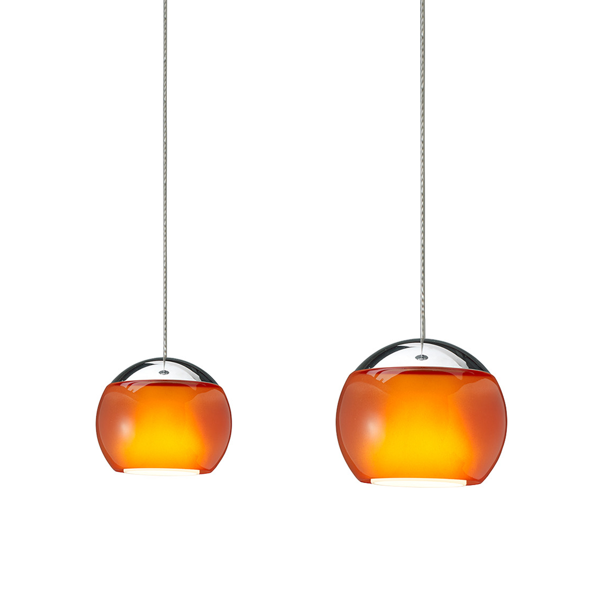 Oligo Balino LED Pendelleuchte, 2-flg., unsichtbare Höhenverstellung, Baldachin: weiß matt, Chrom / orange glänzend