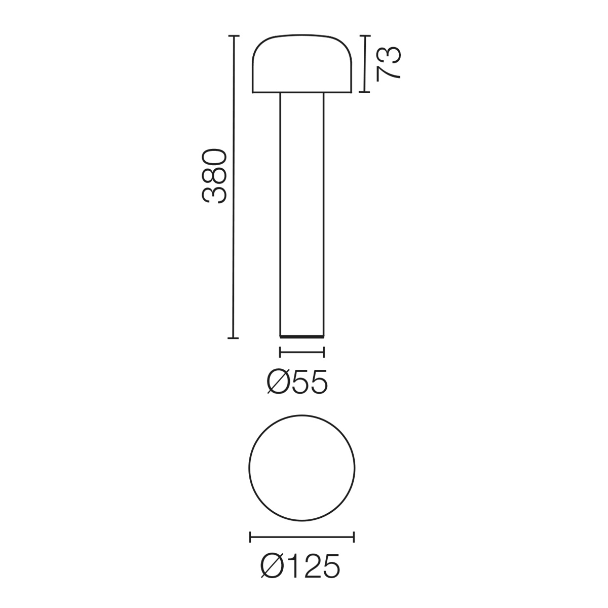Flos Bellhop Bollard 380 LED Pollerleuchte, 2700 K, Maßzeichnung