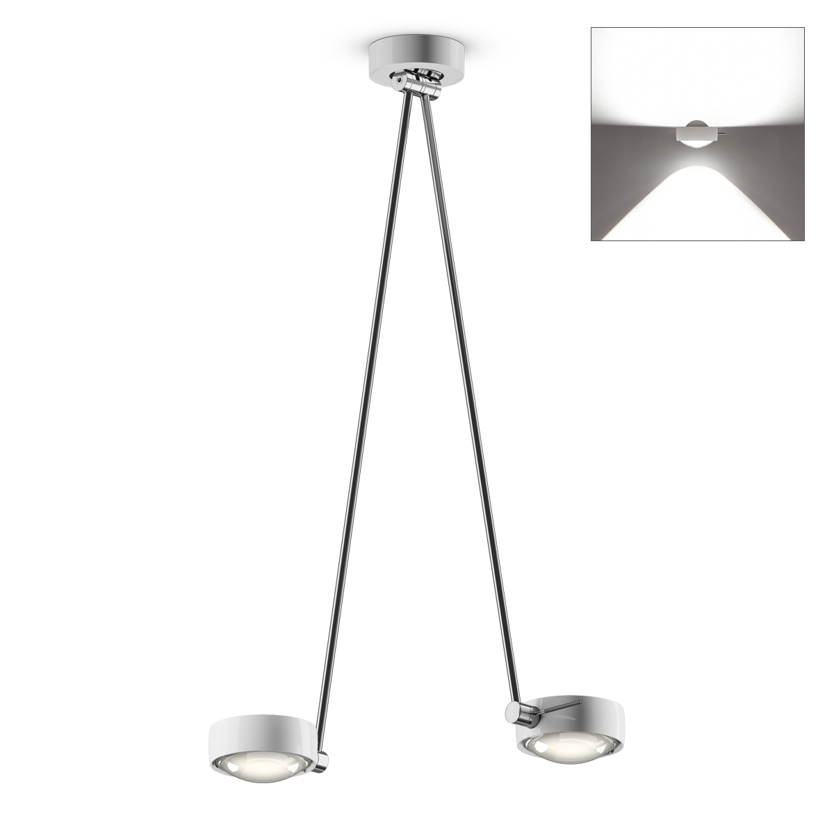 Occhio Sento E soffitto due up LED Deckenleuchte, 80 cm, 2700 K, Chrom / weiß glänzend