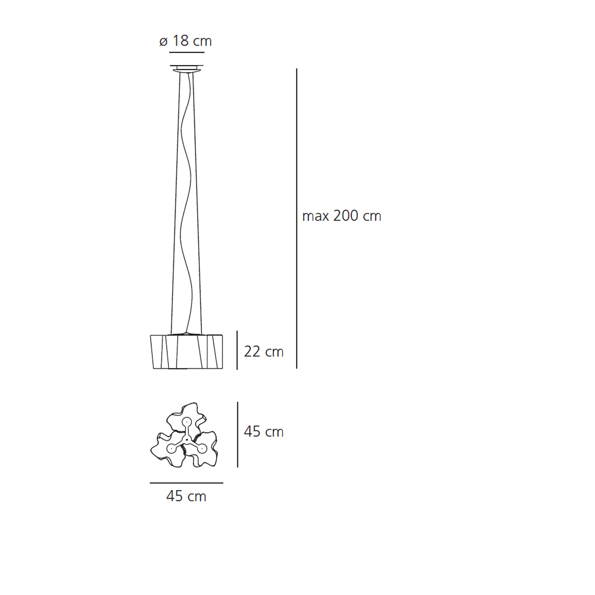 Artemide Logico Mini Sospensione, 3 x 120°, Maßzeichnung