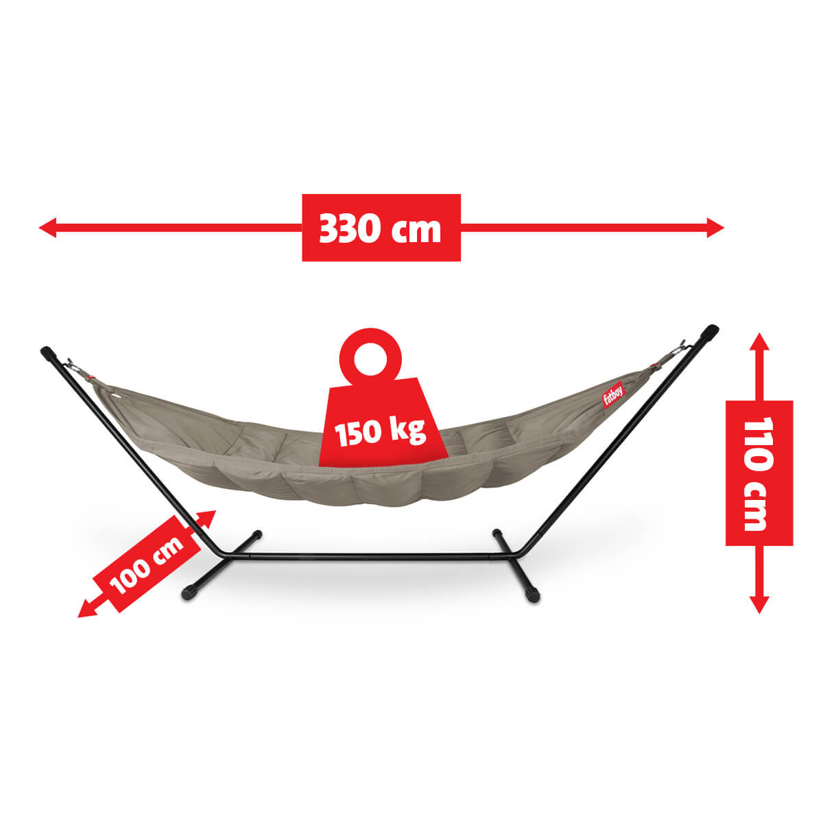 Fatboy Headdemock Deluxe Hängematte, Maßzeichnung