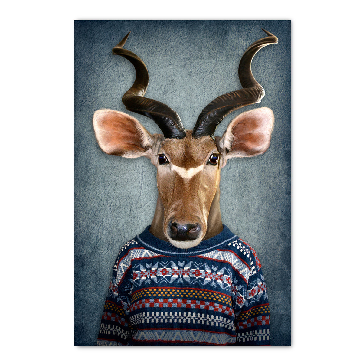 Glasbild Digitaldruck Antilope mit Pullover, 120 x 80 cm