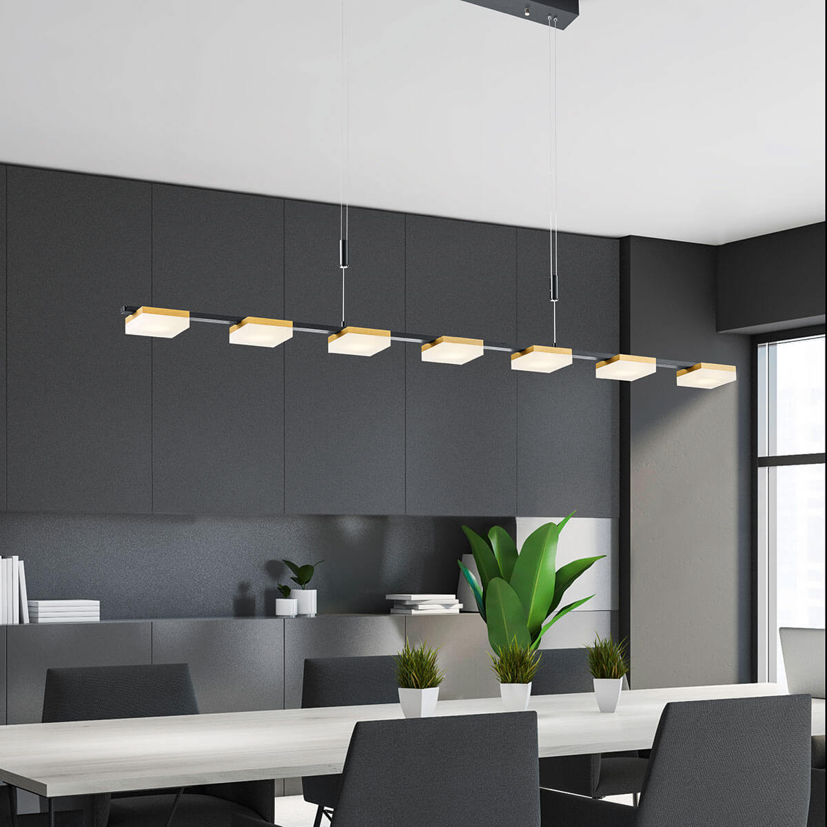Bopp Plus Quad LED Pendelleuchte, 7-flg., anthrazit / Gold matt