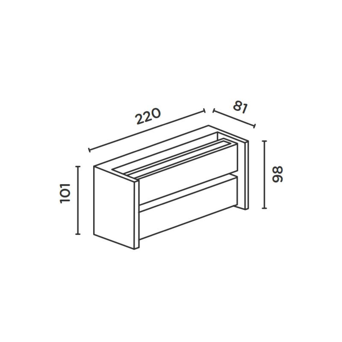 IP44.DE Slat LED Wand- / Deckenleuchte, Maßzeichnung