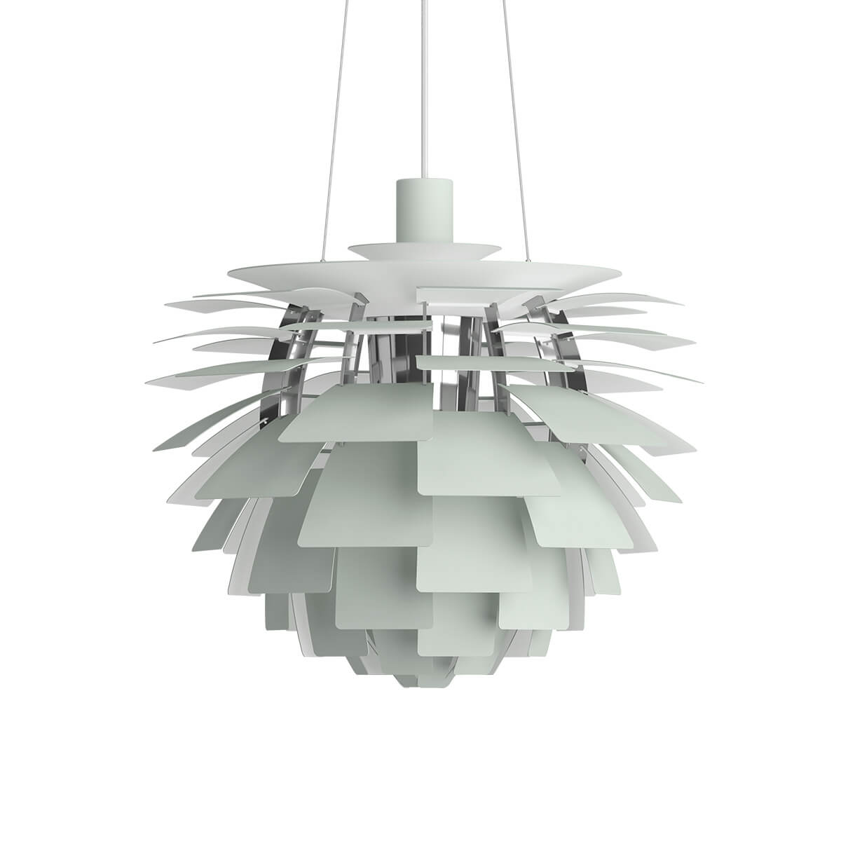 Louis Poulsen PH Artichoke 480 Pendelleuchte, Ø: 48 cm, Dusty green / Chrom (ausgeschaltet)