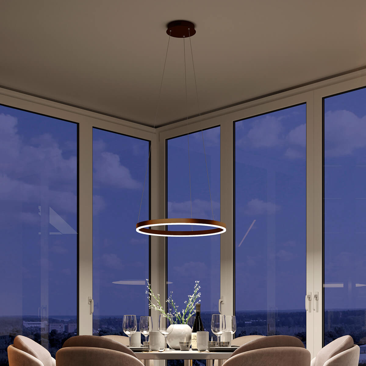 Orange One Modena Ring LED Pendelleuchte, Ø: 60 cm, brushed coffee