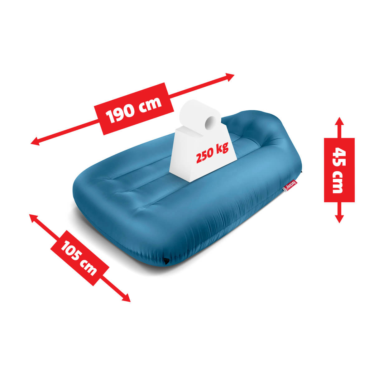 Fatboy Lamzac L 3.0 Luftsofa, Sky blue (hellblau), Maßzeichnung