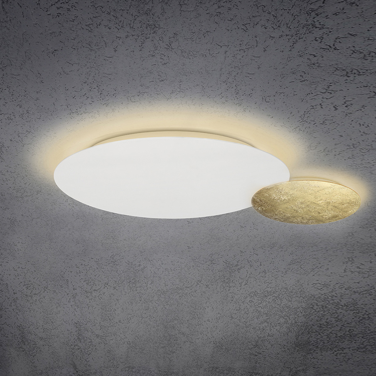 Escale Blade LED Wand- / Deckenleuchte, 2-flg., Ø: 44 cm und 24 cm, weiß matt / Blattgold