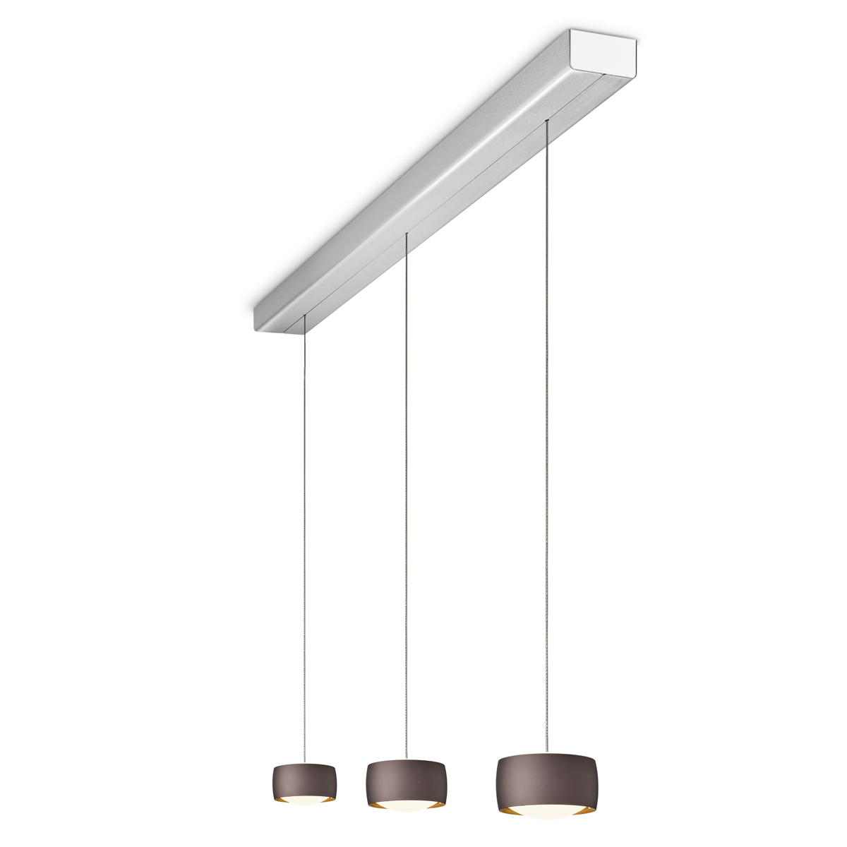 Oligo Grace LED Pendelleuchte, 3-flg., TW, unsichtbare Höhenverstellung, Baldachin: Alu gebürstet, Brazilian brown