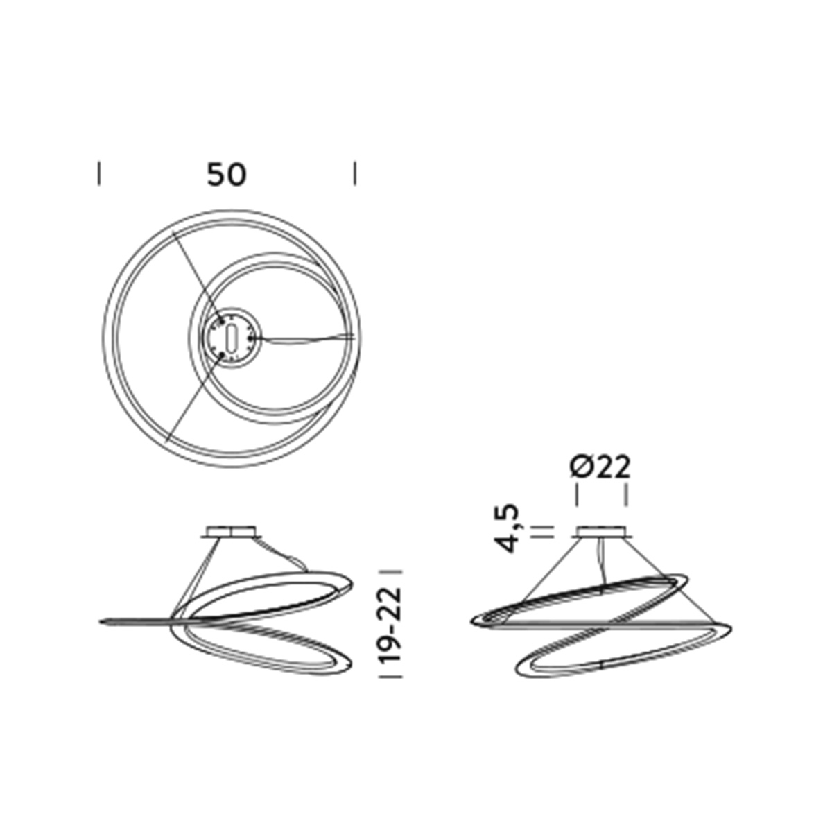 Nemo Kepler Petite LED Sospensione Downlight, Maßzeichnung
