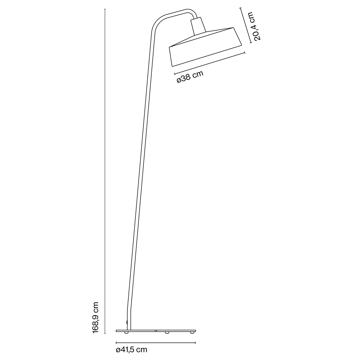 Marset Soho 38 P LED Stehleuchte Outdoor, Maßzeichnung