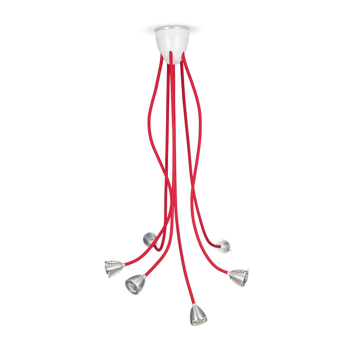 Less'n'more Athene LED Pendel - / Deckenleuchte, 6-flg., Textilkabel: rot