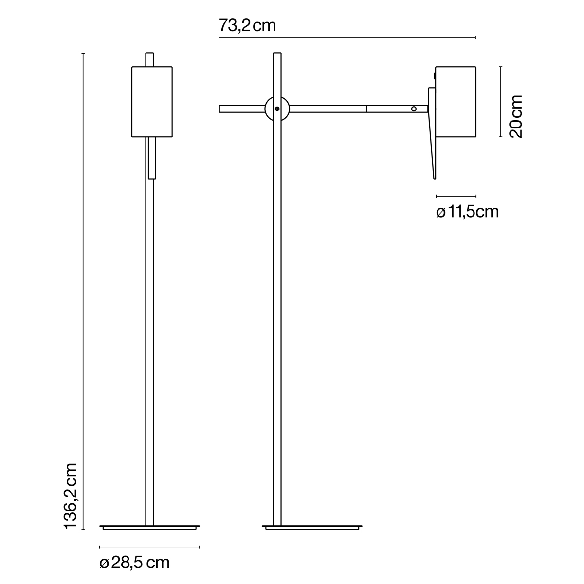 Marset Scantling P73 Stehleuchte, Maßzeichnung