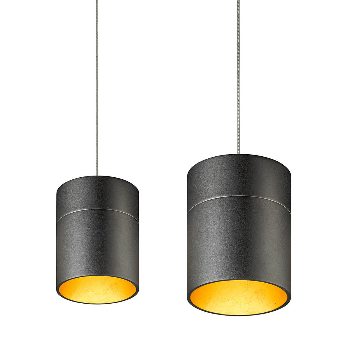 Oligo Tudor M LED Pendelleuchte, 2-flg., TW, unsichtbare Höhenverstellung, Baldachin: weiß matt, schwarz matt / Blattgold