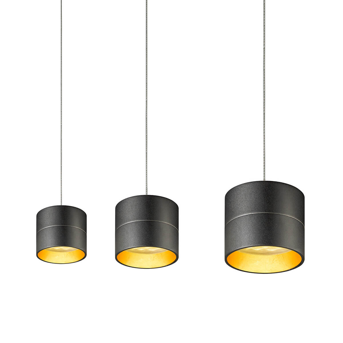 Oligo Tudor S LED Pendelleuchte, 3-flg., TW, unsichtbare Höhenverstellung, Baldachin: weiß matt, schwarz matt / Blattgold