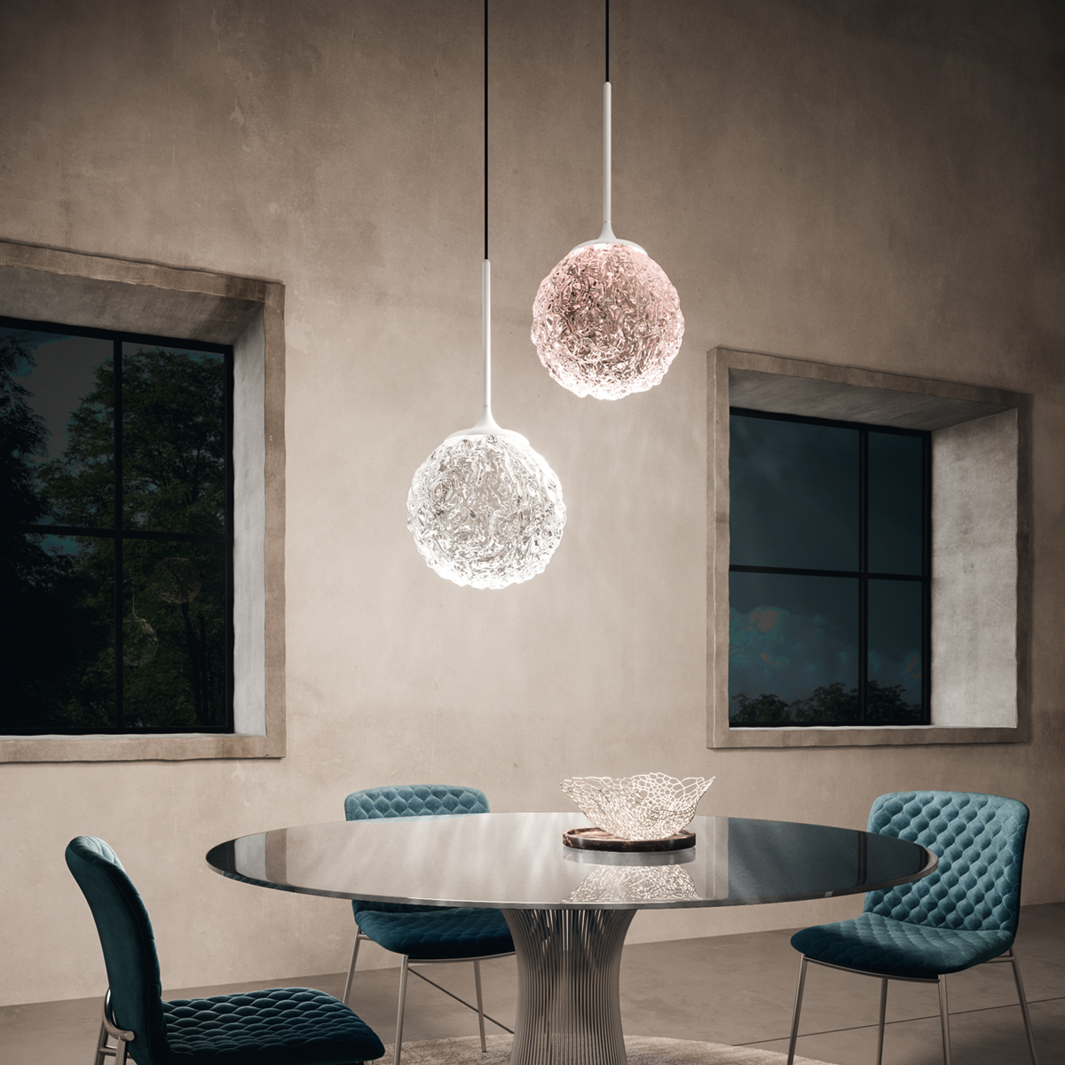 Icone Cristalglob S15 LED Pendelleuchte, Kristall / weiß und rosa / weiß