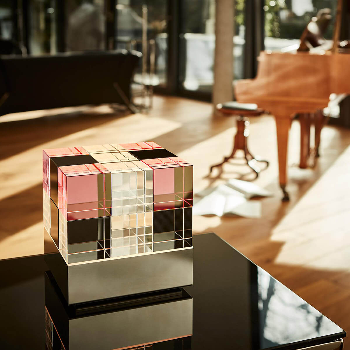 Tecnolumen Cubelight LED Tischleuchte, Echtglas rosa