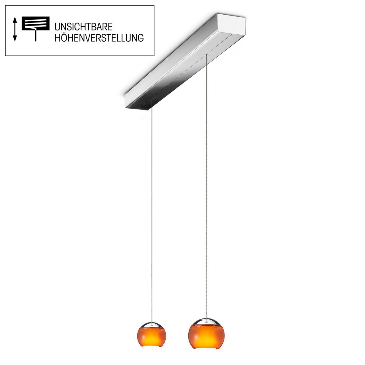 Oligo Balino LED Pendelleuchte, 2-flg., unsichtbare Höhenverstellung, Baldachin: Chrom, Chrom / orange glänzend