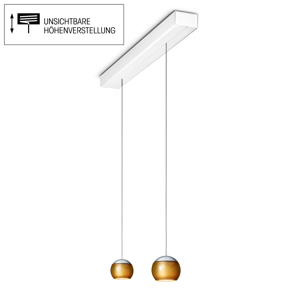 Oligo Balino LED Pendelleuchte, 2-flg., unsichtbare Höhenverstellung, Baldachin: weiß matt, Chrom matt / Gold glänzend