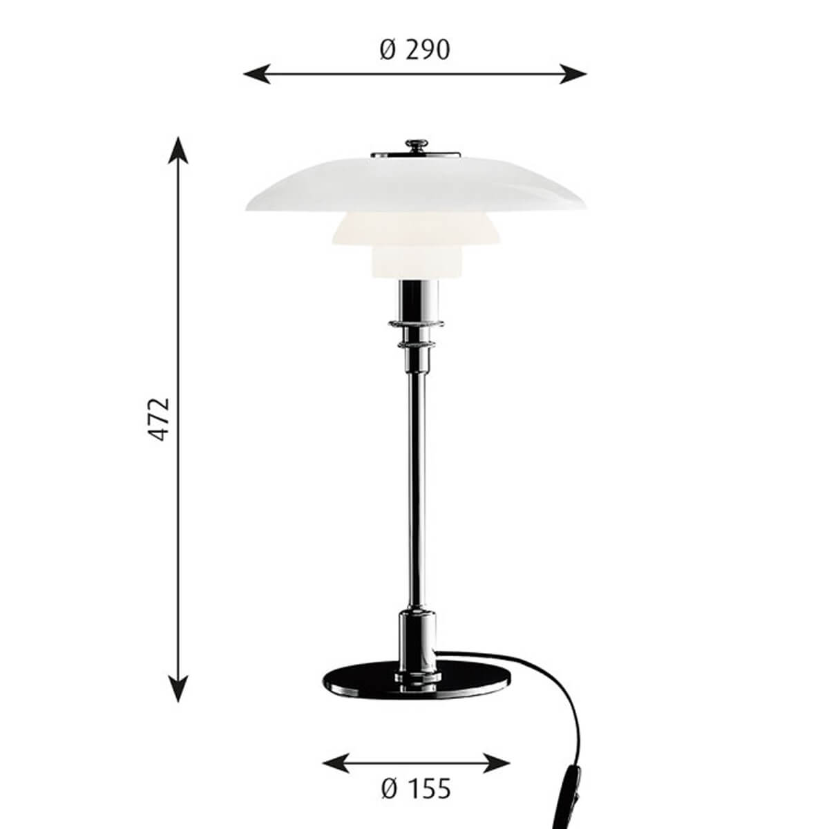 Louis Poulsen PH 3/2 Tischleuchte, Maßzeichnung