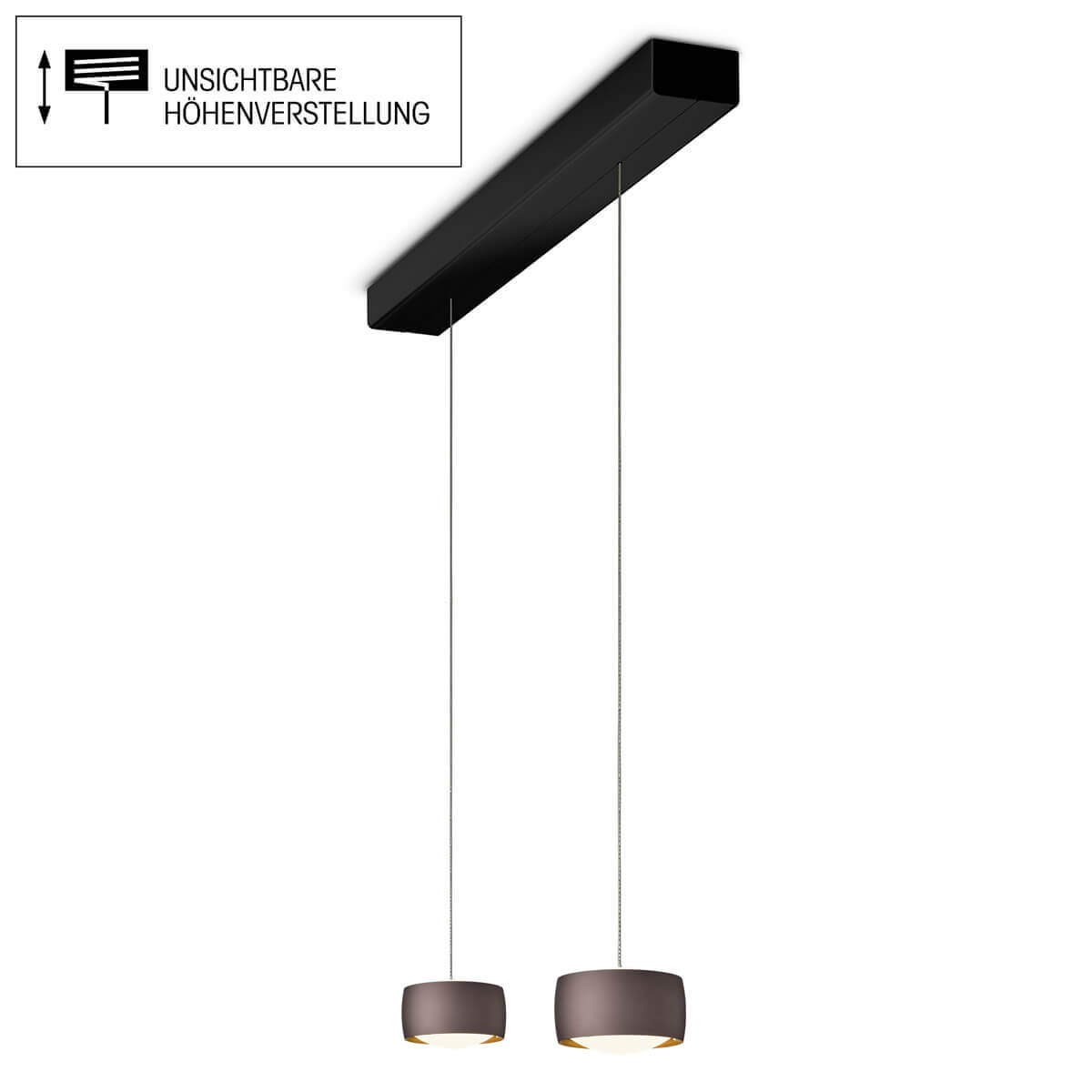 Oligo Grace LED Pendelleuchte, 2-flg., TW, unsichtbare Höhenverstellung, Baldachin: schwarz, schwarz matt