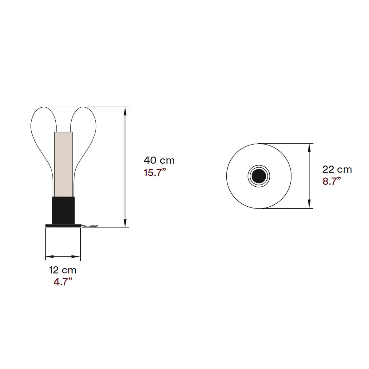 LZF Lamps Eris Tischleuchte, Maßzeichnung