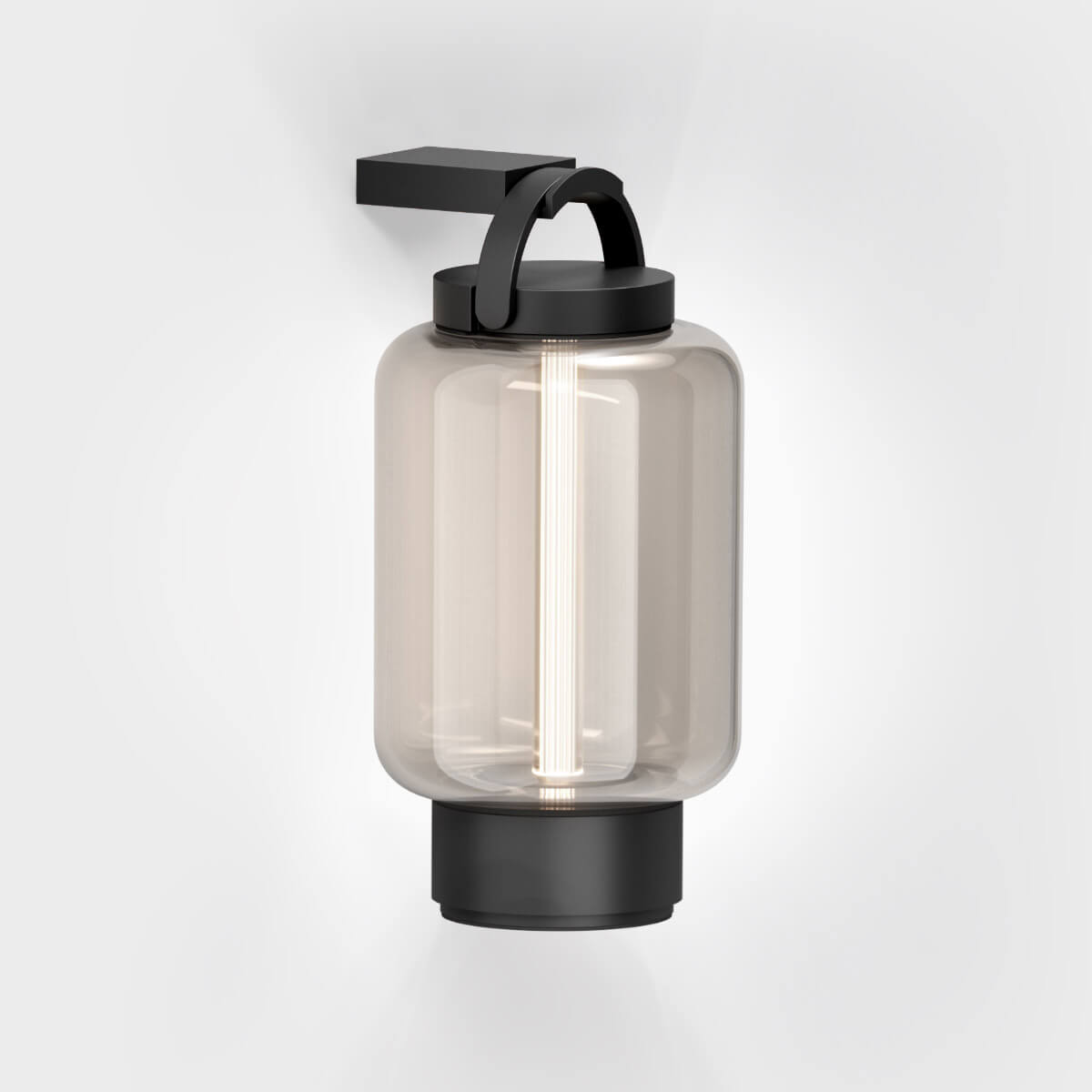 IP44.DE Qu LED Akkuleuchte mit Hook Wandhalterung, jet black (schwarz), Glas: Amber