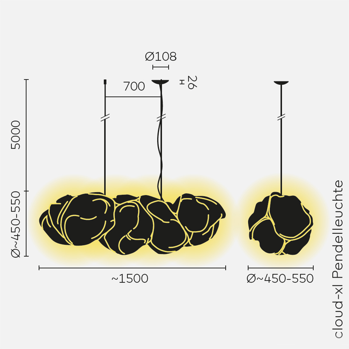 Belux Cloud-XL LED Pendelleuchte, Maßzeichnung