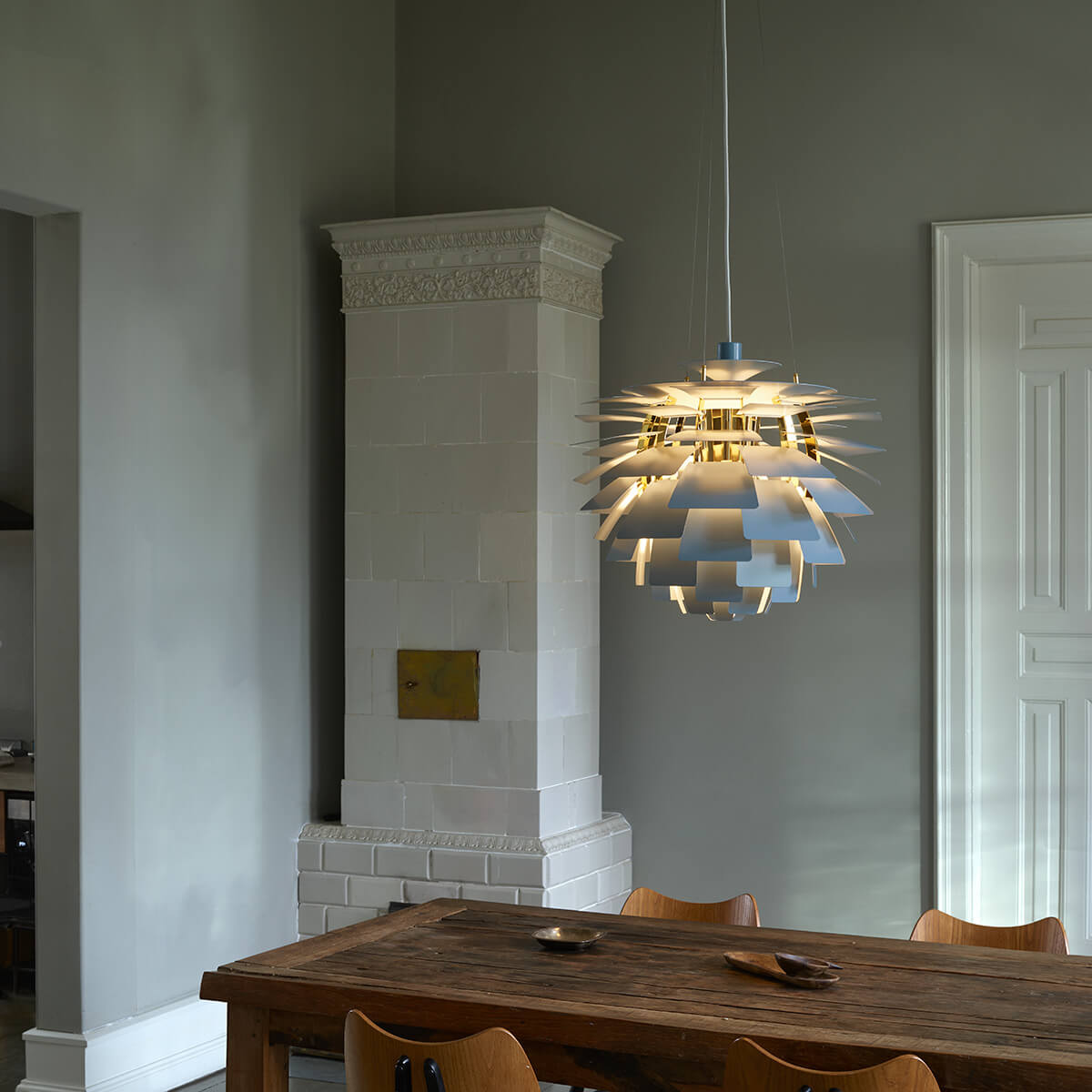 Louis Poulsen PH Artichoke 600 Pendelleuchte, Ø: 60 cm, Dusty blue / Messing