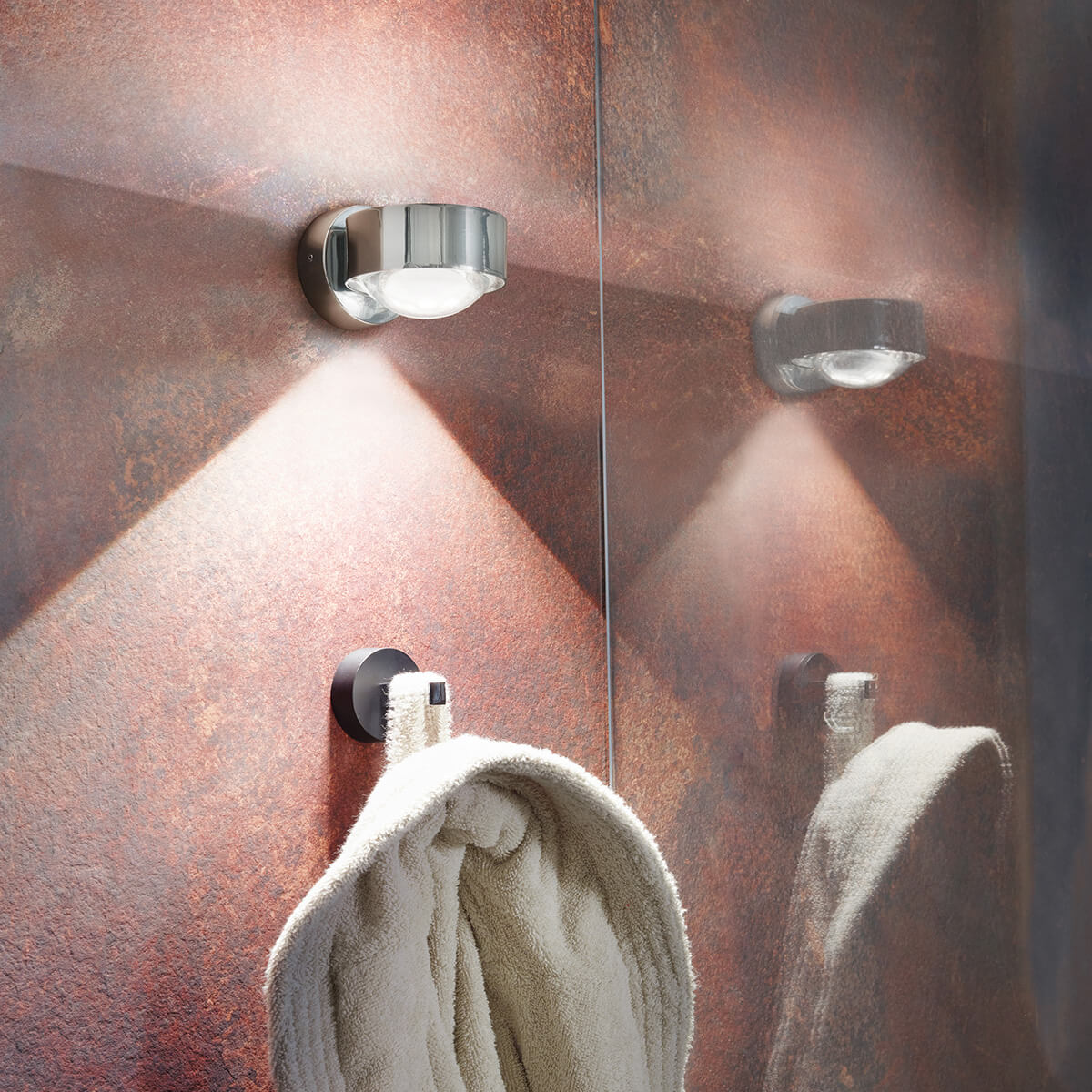 Top Light Puk Mini Wall LED Wandleuchte, Chrom, mit Linse klar / Glas satiniert