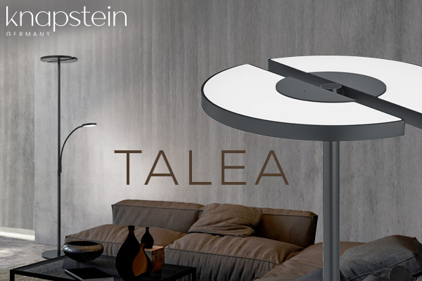 Knapstein Talea LED-Stehleuchten mit flachem Leuchtenkopf in modernem Wohnzimmer