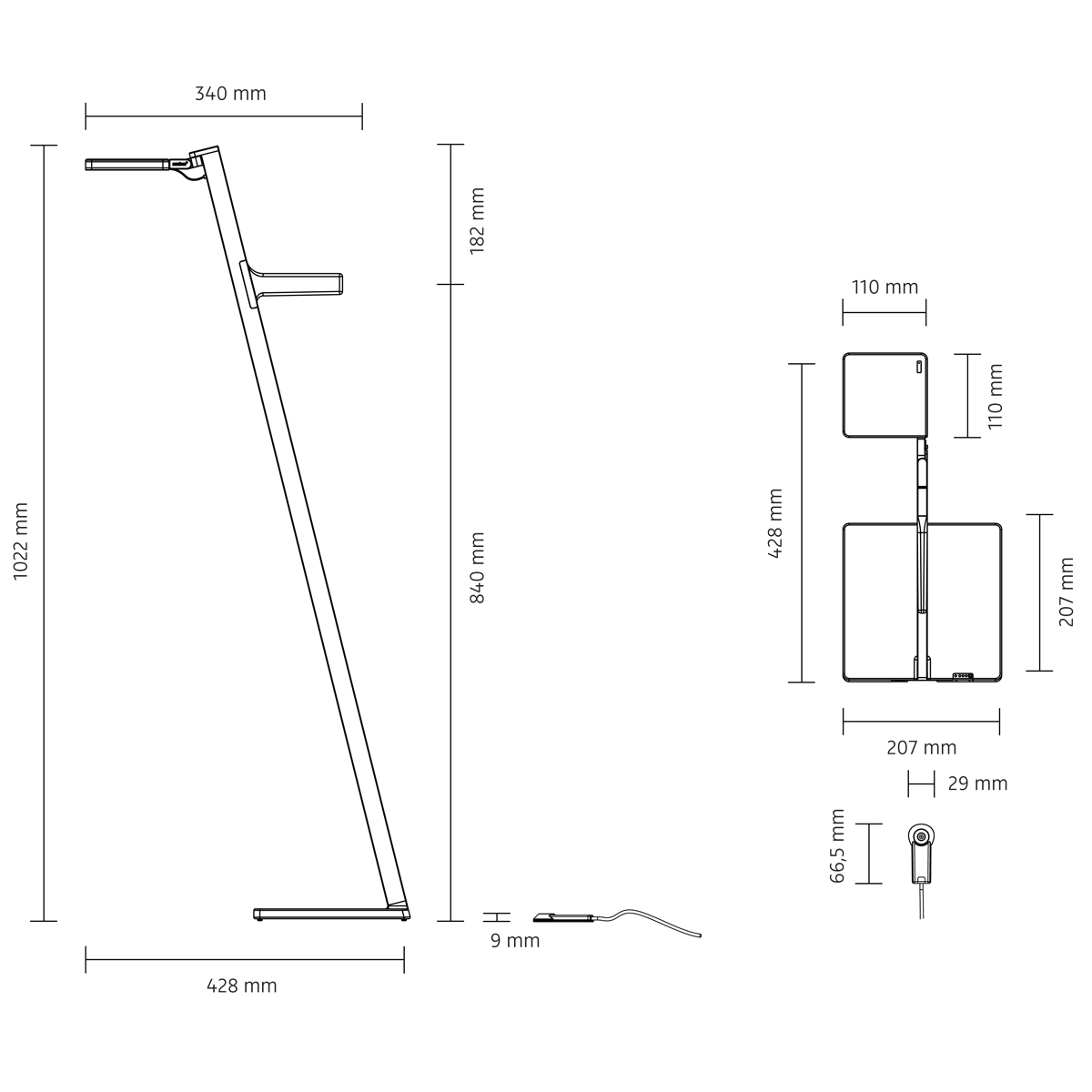 Nimbus Roxxane Leggera 101 CL LED Akkustehleuchte, mit Magnetic Dock (inbegriffen), Maßzeichnung