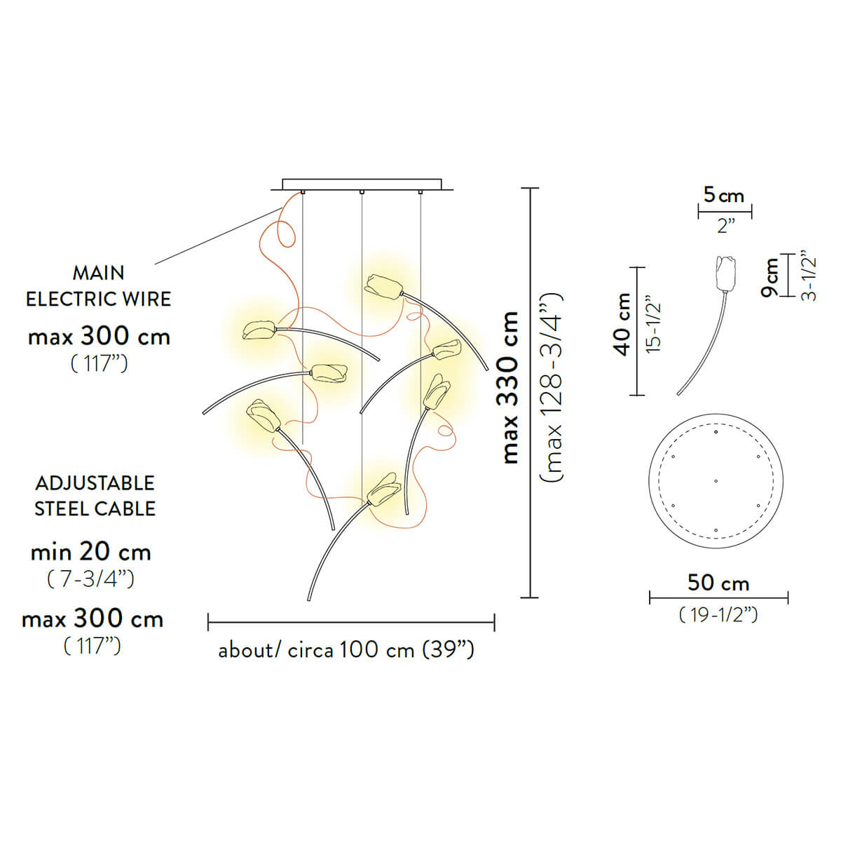 Slamp Tulip 7 Round LED Suspension, Maßzeichnung