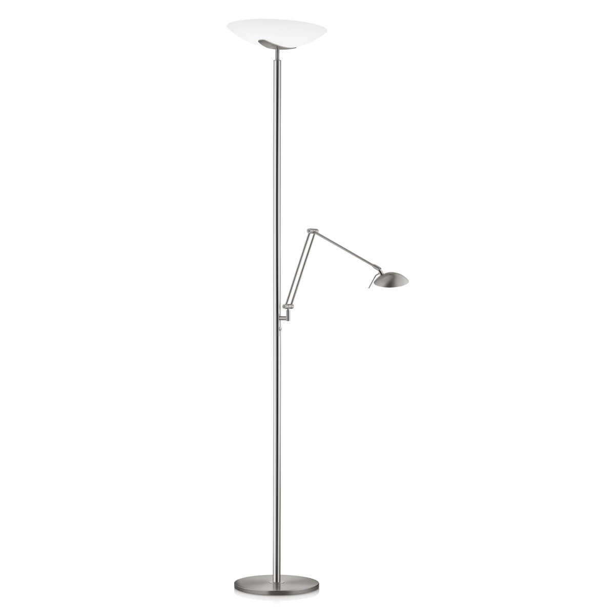 Knapstein Alma-L LED Deckenfluter mit Lesearm, Nickel matt / Chrom