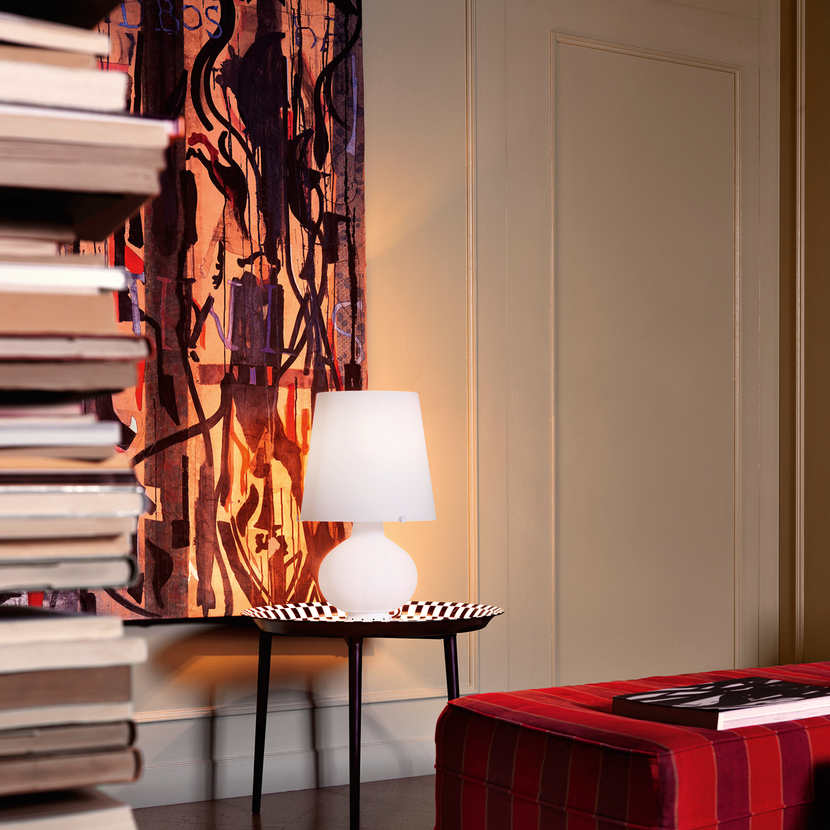 Fontana Arte Fontana Media Tischleuchte, Glas weiß satiniert