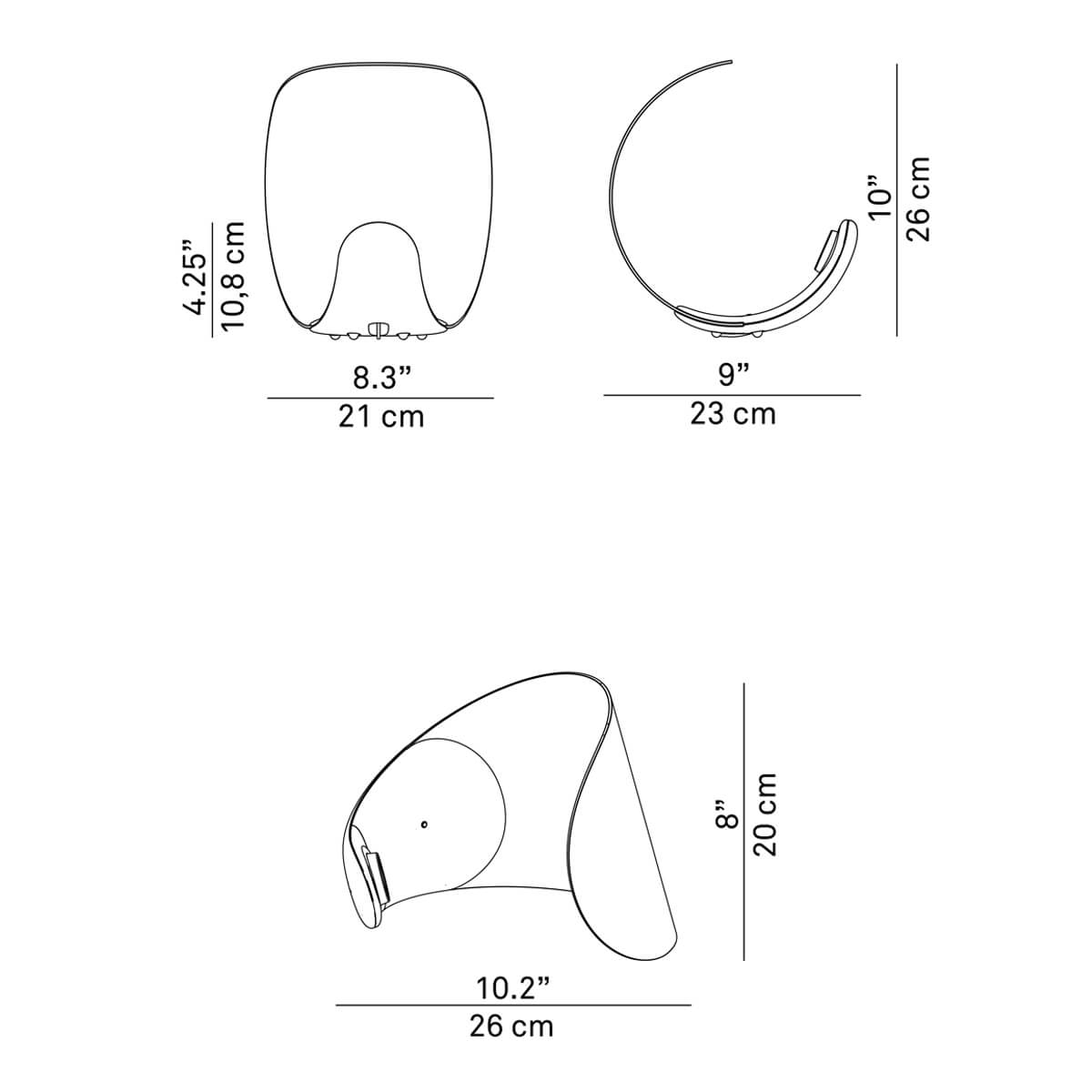 Luceplan Curl LED Tavolo, Maßzeichnung