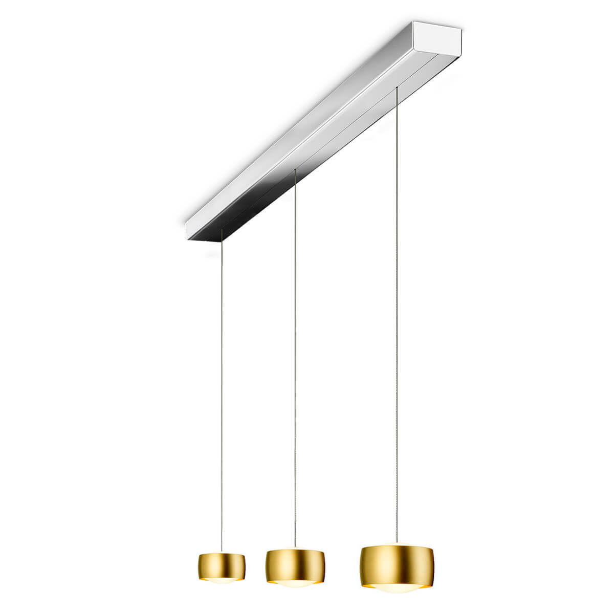 Oligo Grace LED Pendelleuchte, 3-flg., TW, unsichtbare Höhenverstellung, Baldachin: Chrom, Gold