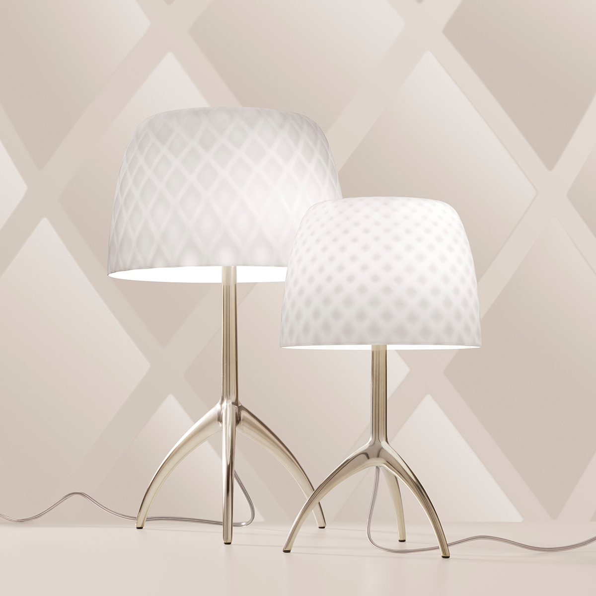 Foscarini Lumiere 30th Grande Tavolo und Lumiere 30th Piccola Tavolo, champagner / pastilles (Rautenmuster)