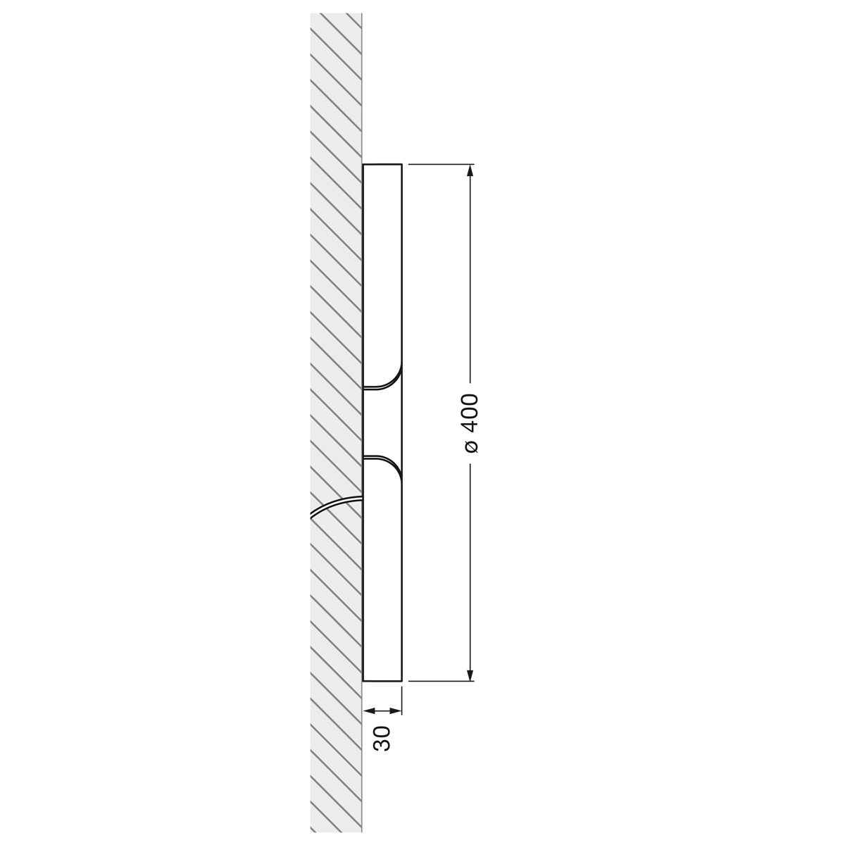 Occhio Mito soffitto 40 up wide LED Wandleuchte, Maßzeichnung