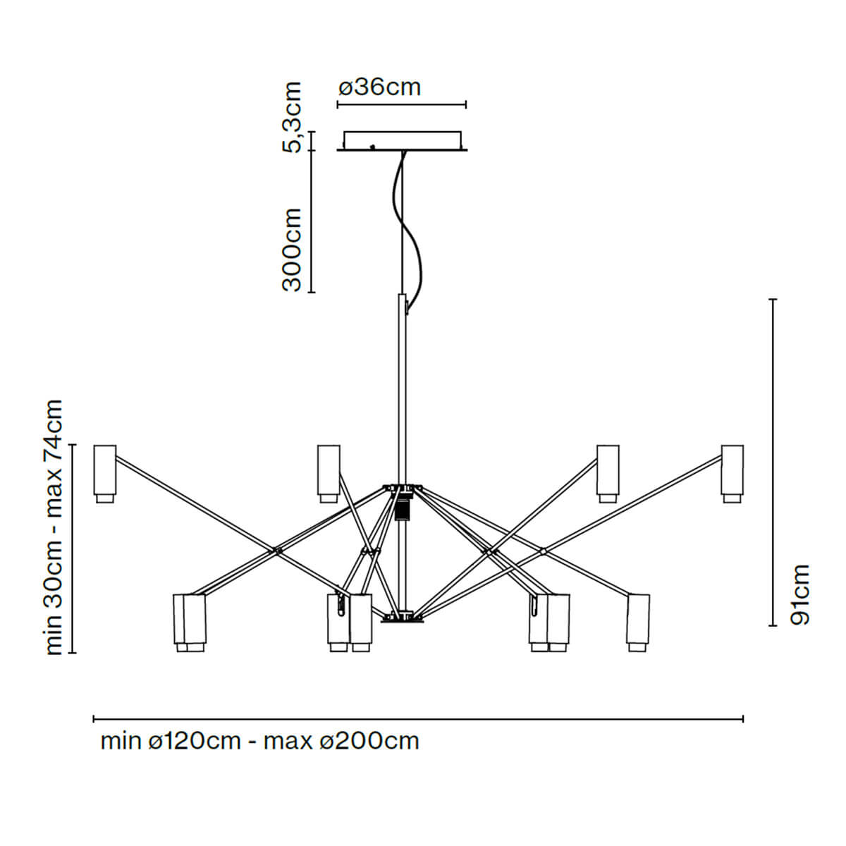 Marset The W LED Pendelleuchte, Maßzeichnung
