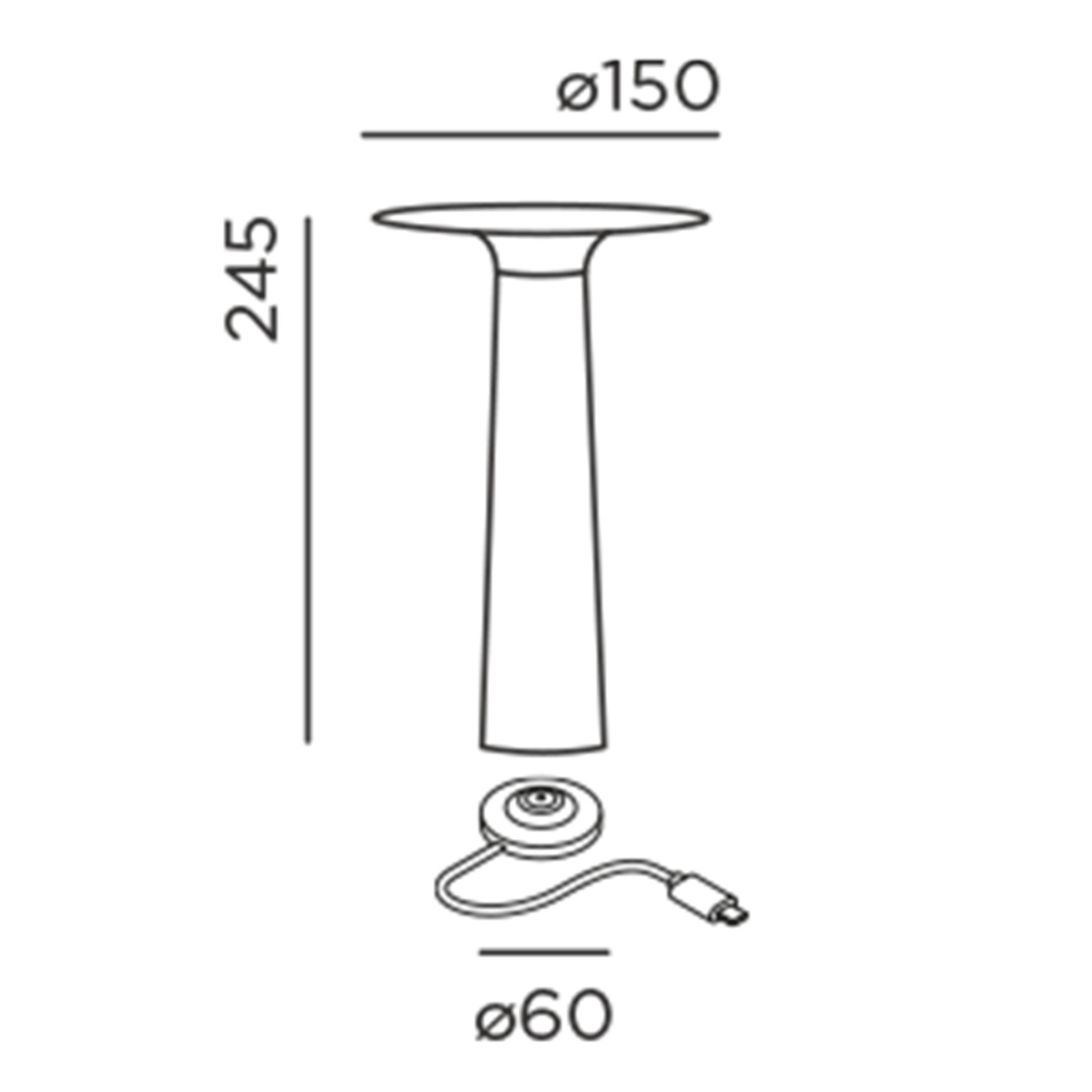 IP44.DE Lix LED Akkuleuchte, Dim-to-Amber, inkl. Charging Base, Maßzeichnung