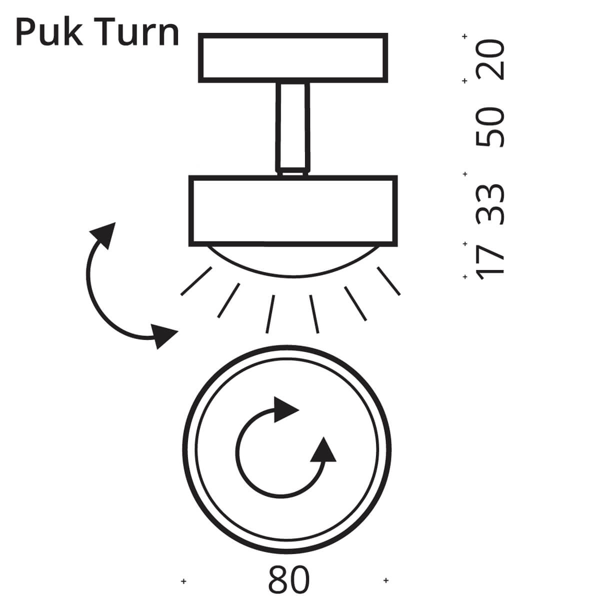 Top Light Puk Mini Turn Downlight Deckenleuchte, Maßzeichnung