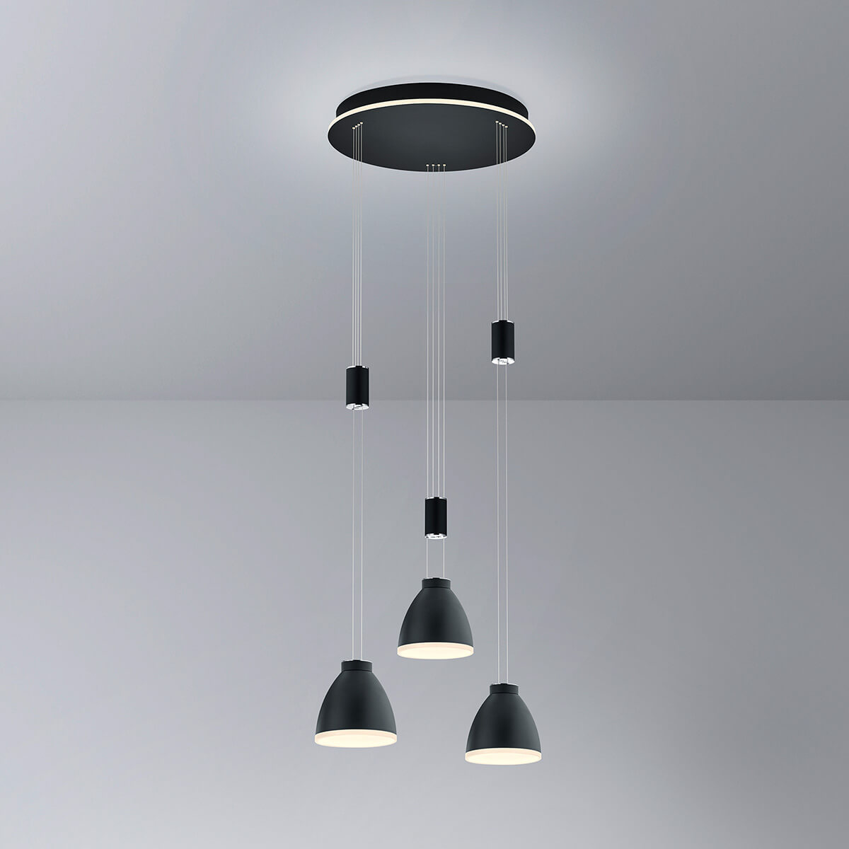 HELL Leni LED Pendelleuchte, 3-flg., mit Rondell, schwarz