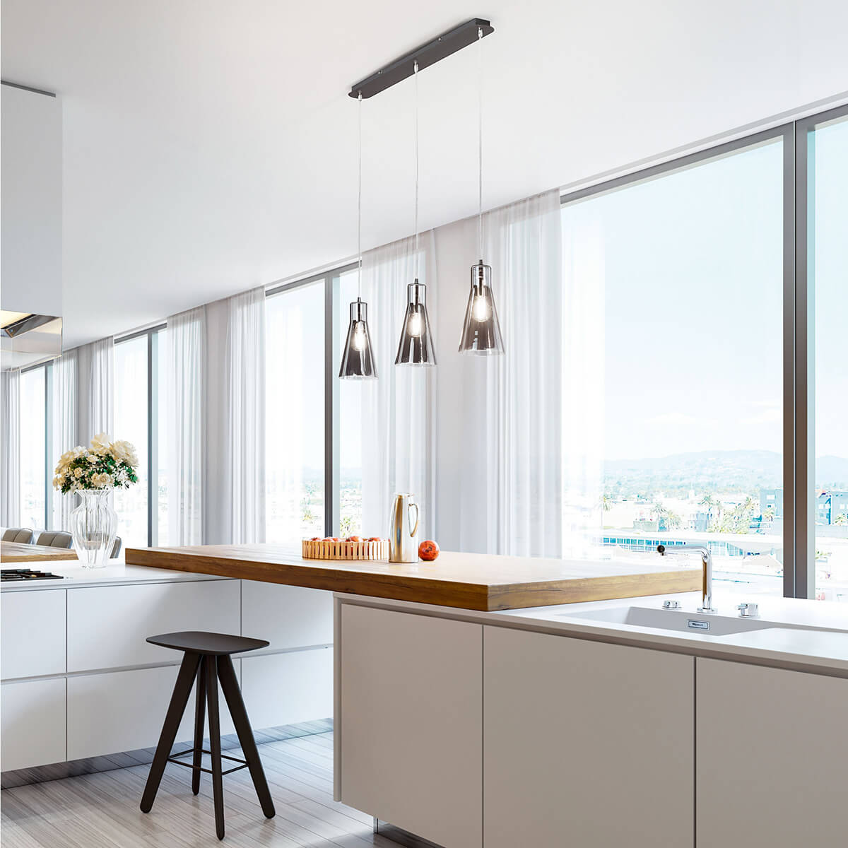 Fabas Luce Dafne Pendelleuchte, 3-flg., grau transparent