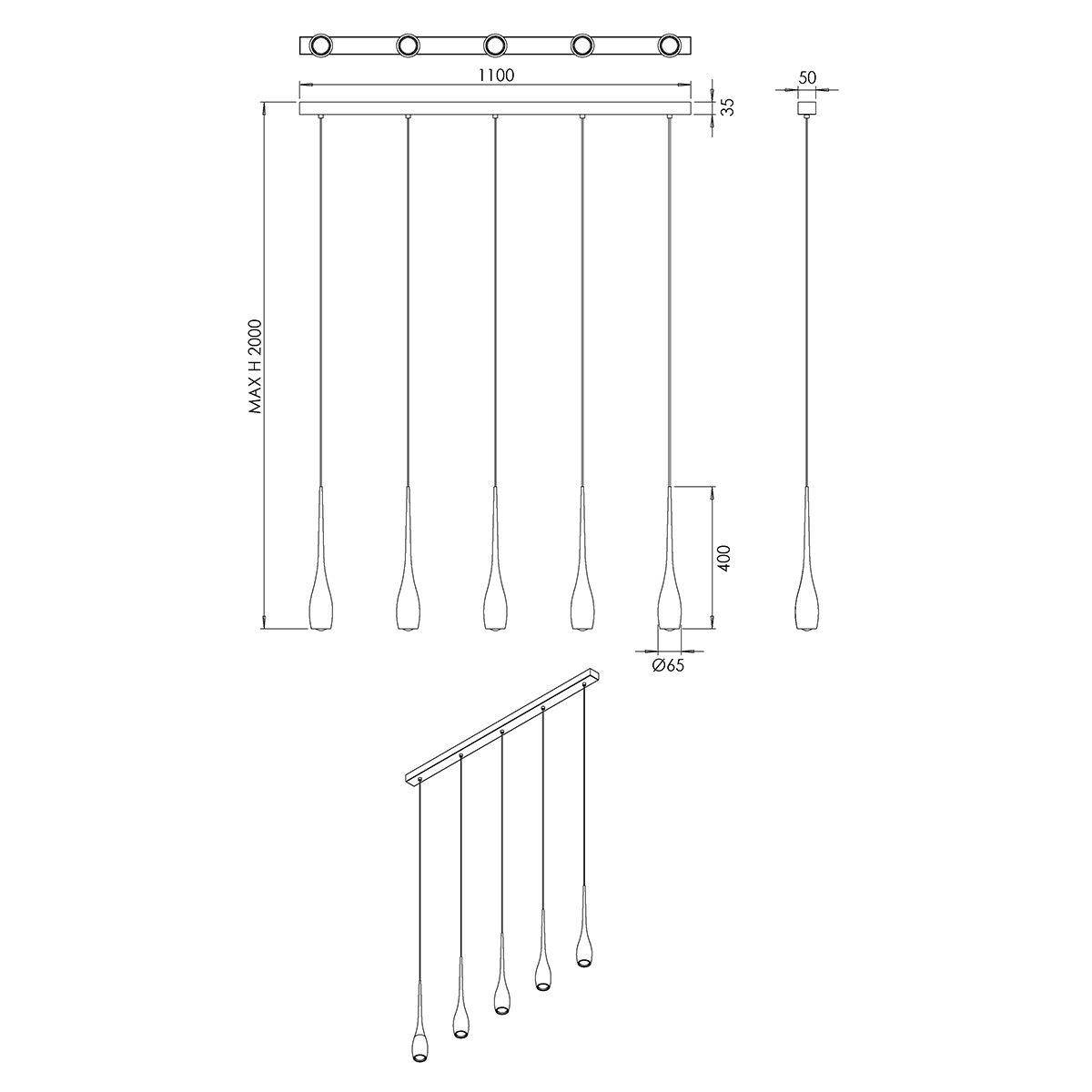 Coco LED Pendelleuchte, 5-flg.