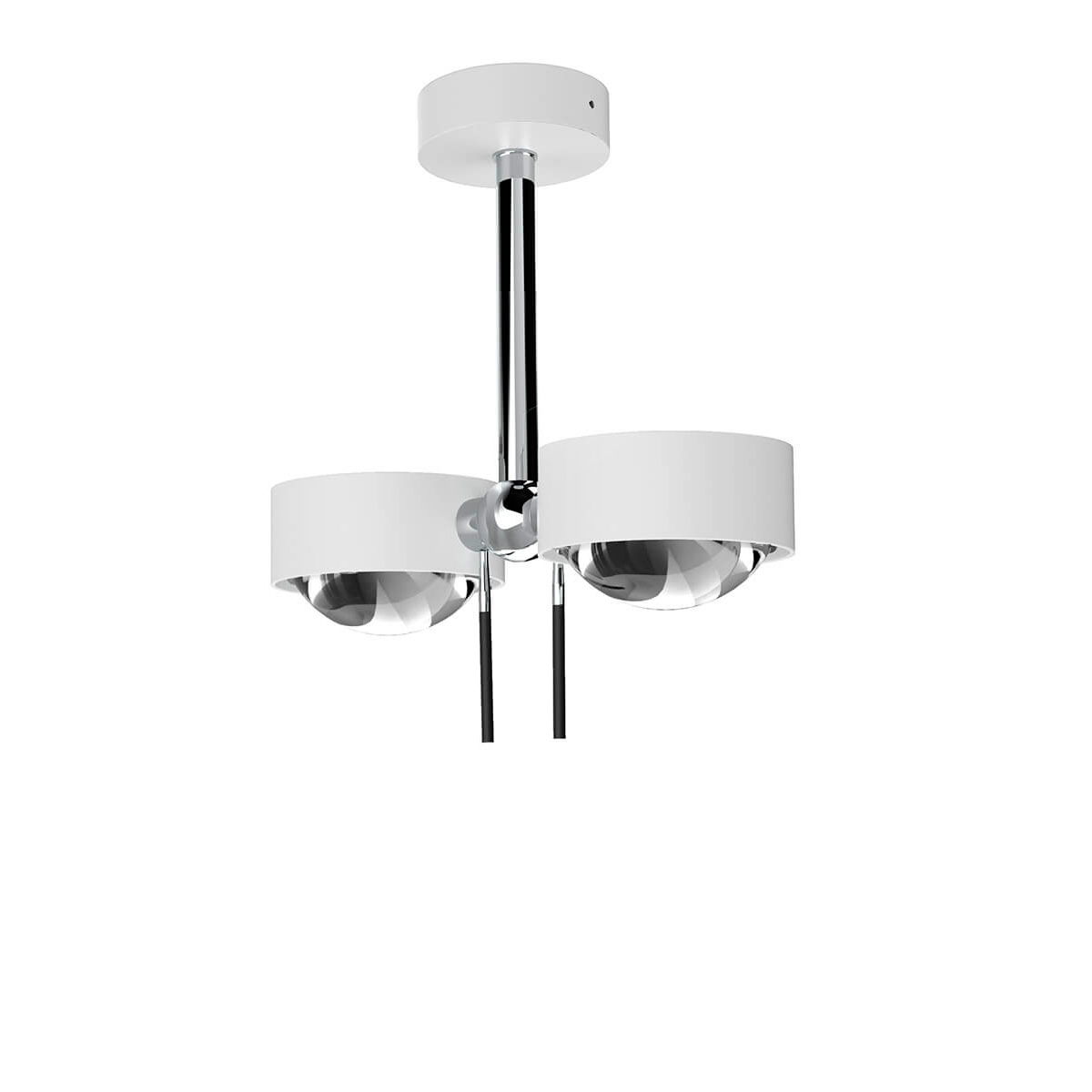 Top Light Puk Mini Side Twin Ceiling Deckenleuchte, 10 cm, Gehäuse, weiß matt / Chrom, mit Linse klar / Glas satiniert (nicht inbegriffen)
