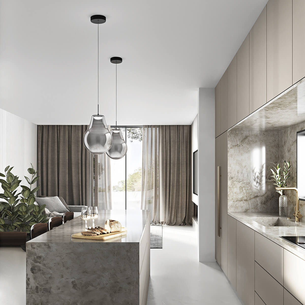 Fabas Luce Noa LED Pendelleuchte, grau (die Abbildung zeigt zwei nebeneinander montierte Pendelleuchten)