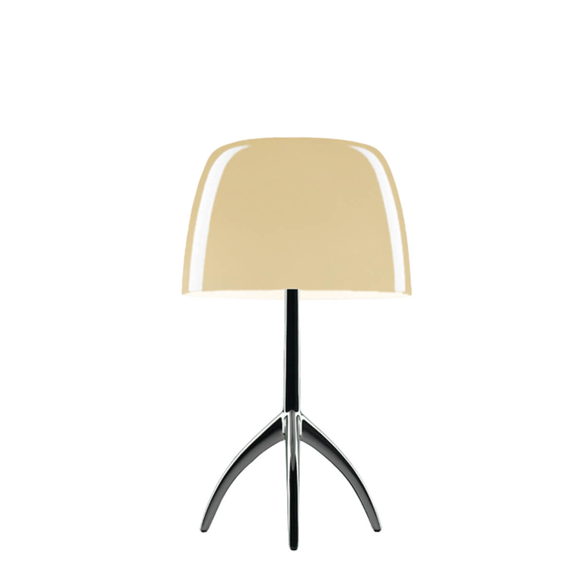 Foscarini Lumiere Piccola Tavolo, schwarzchrom / warmweiß (eingeschaltet)