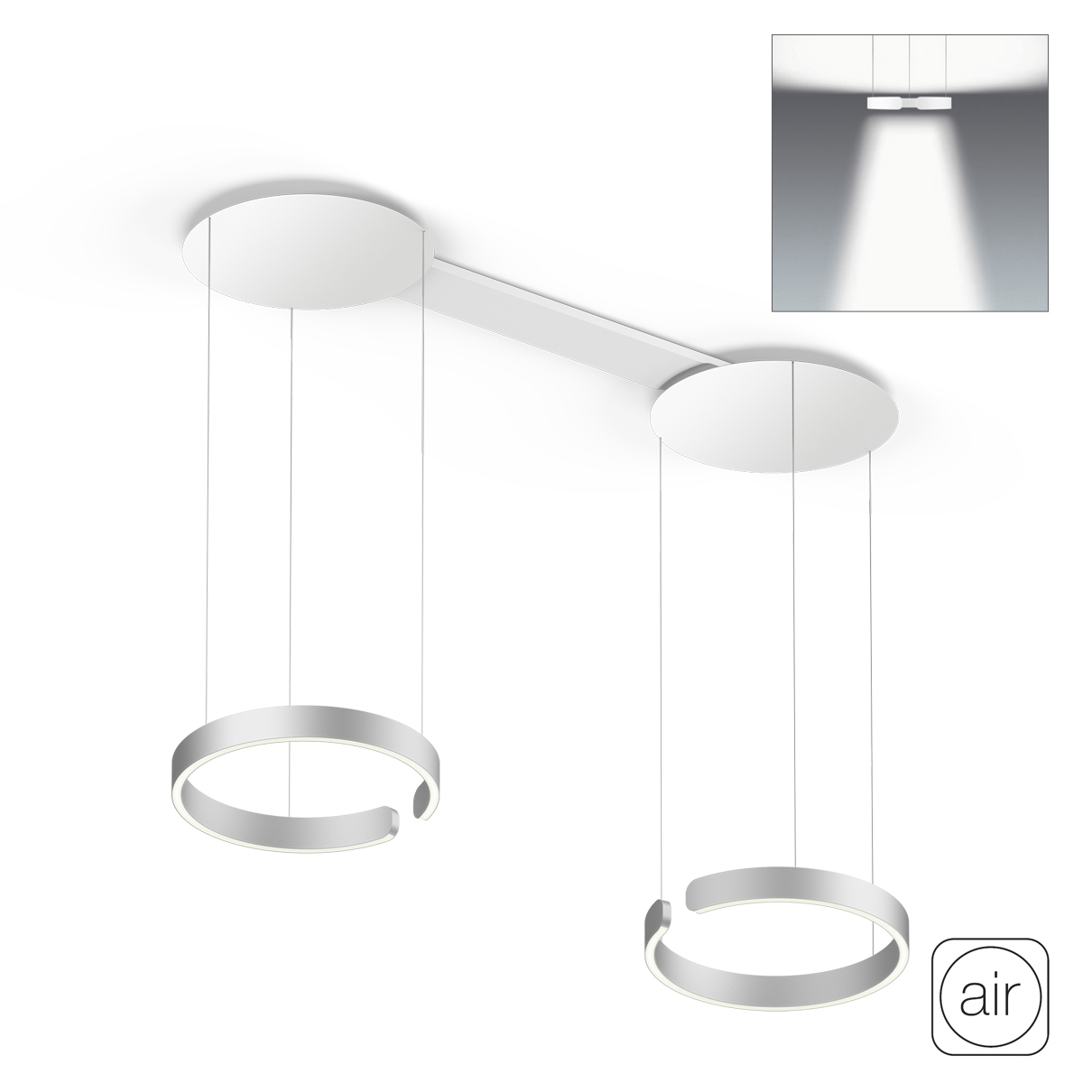 Occhio Mito sospeso due 40 var "air" narrow LED Pendelleuchte, variabel, Silber matt